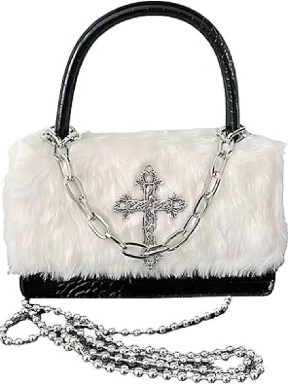 Gothic Punk Handbag Trendy Cross Fluffy Punk Shoulder Bag Y2K